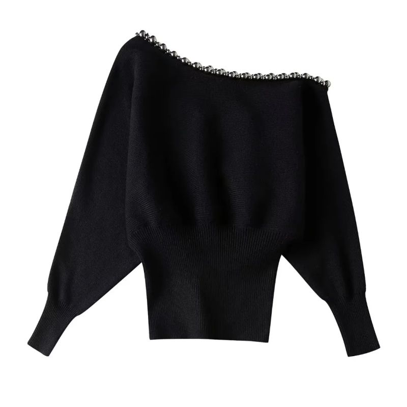 Fashion Black Metallic Ball Knit Sweater