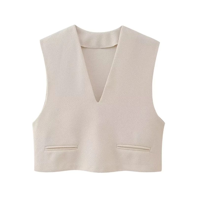 Fashion Apricot Polyester V-neck Vest