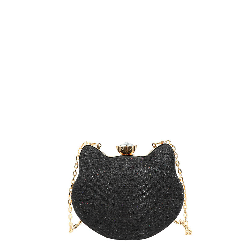 Fashion Black Pu Diamond Clip Cat Crossbody Bag