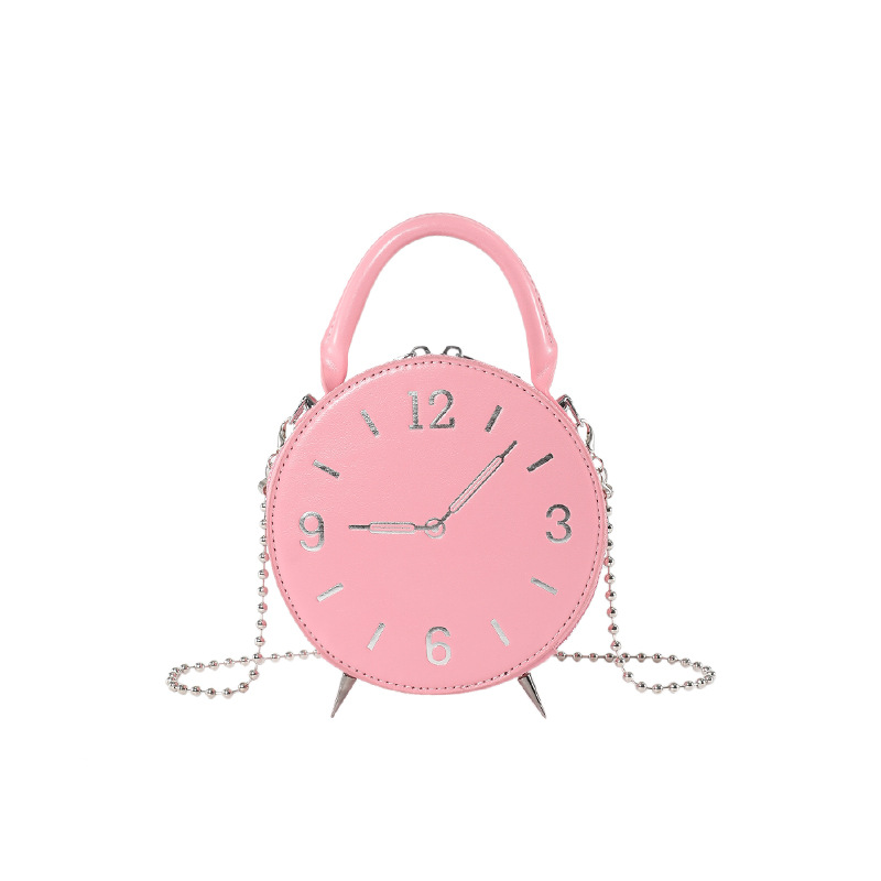Fashion Pink Pu Clock Large Capacity Crossbody Bag
