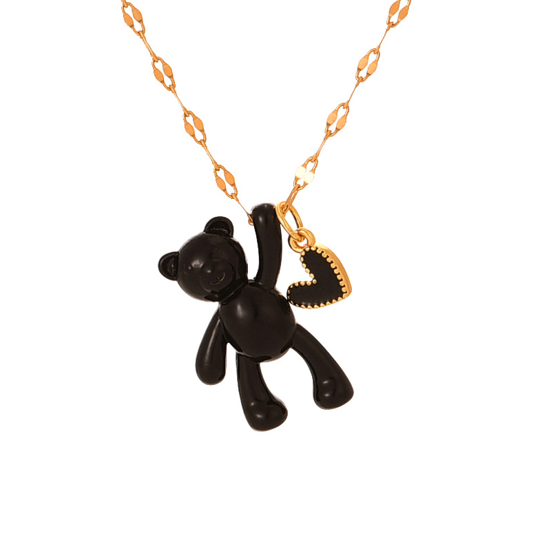 Fashion Black Titanium Steel Dripping Oil Care Bear Pendant Necklace