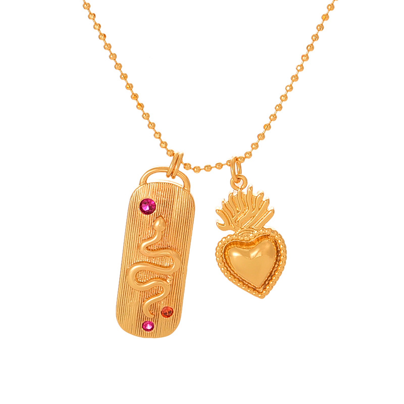 Fashion Gold Copper Inlaid Zircon Heart Snake Pendant Bead Necklace