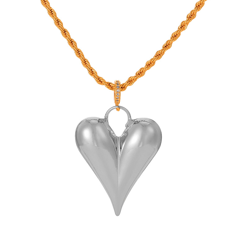 Fashion Silver Copper Inlaid Zircon Love Pendant Twist Necklace