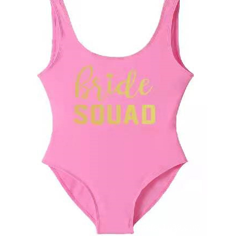 Fashion Pink (gold Lettering) Nylon Monogram One-piece Swimsuit
