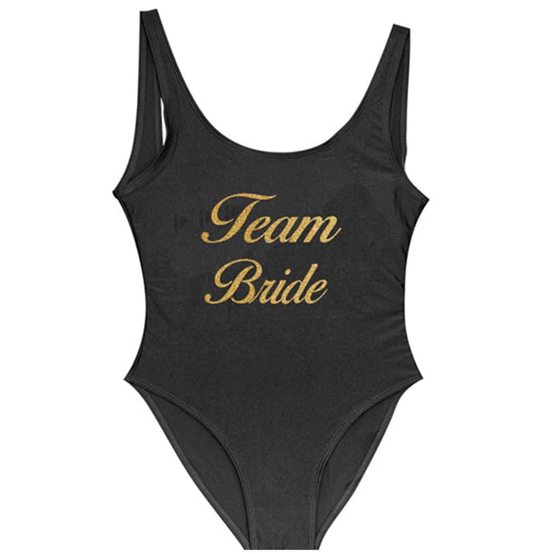 Fashion Black (gold Lettering) Nylon Monogram One-piece Swimsuit