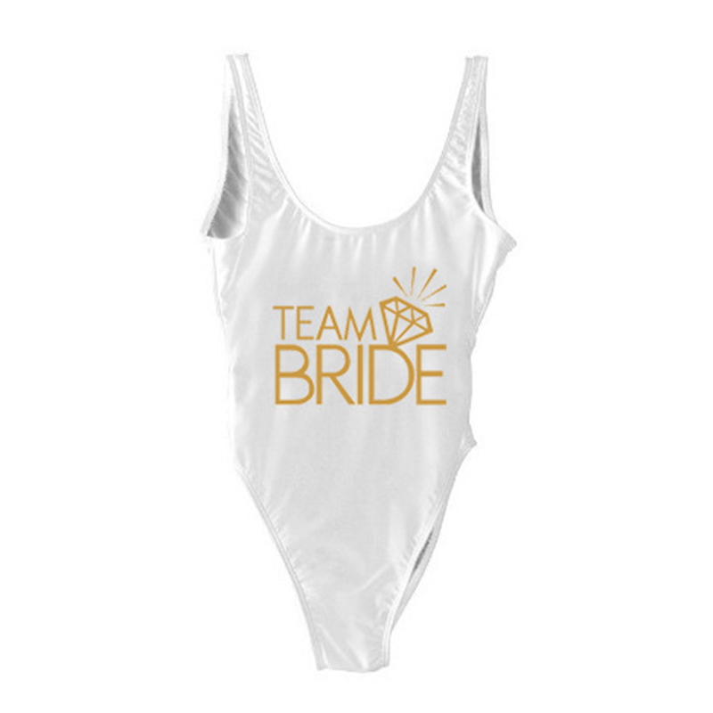 Fashion White (gold Lettering) Nylon Monogram One-piece Swimsuit