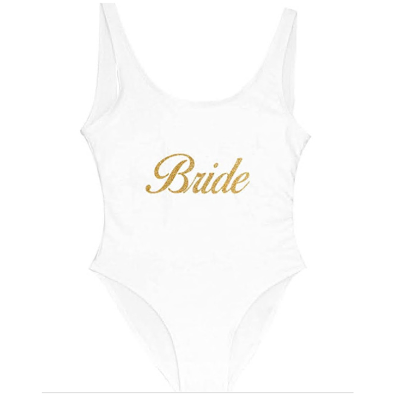 Fashion White (gold Lettering) Nylon Monogram One-piece Swimsuit