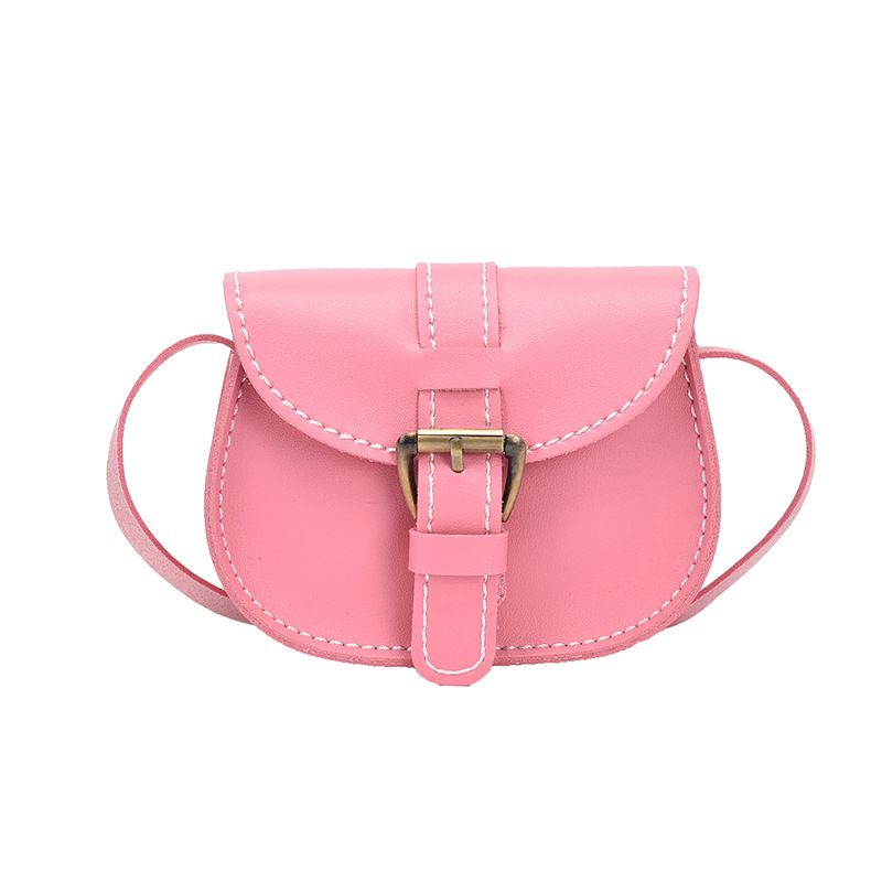 Fashion Pink Pu Belt Buckle Flap Crossbody Bag