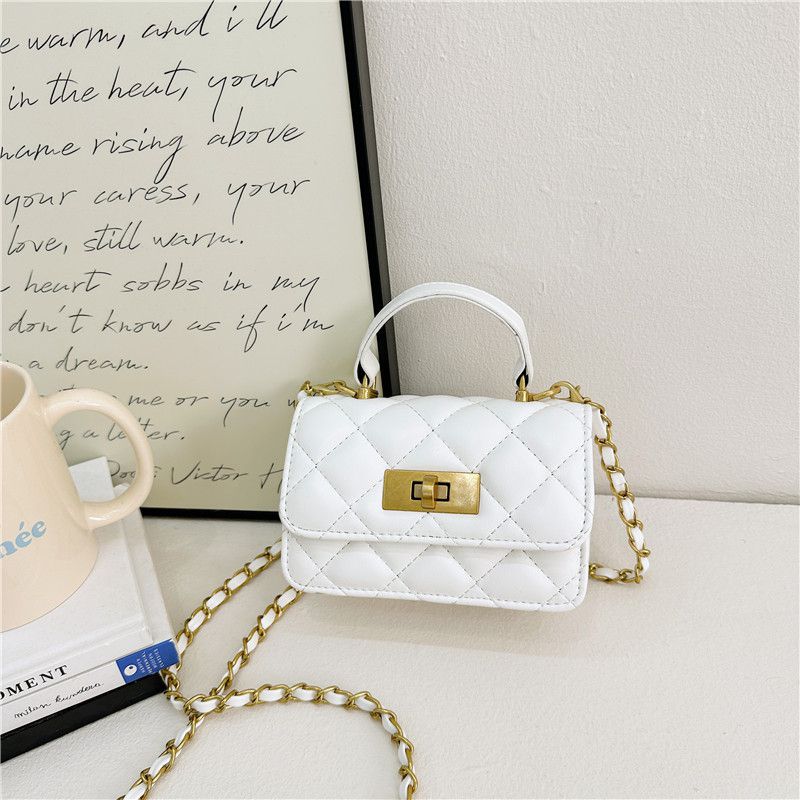 Fashion White Pu Diamond Lock Flap Crossbody Bag