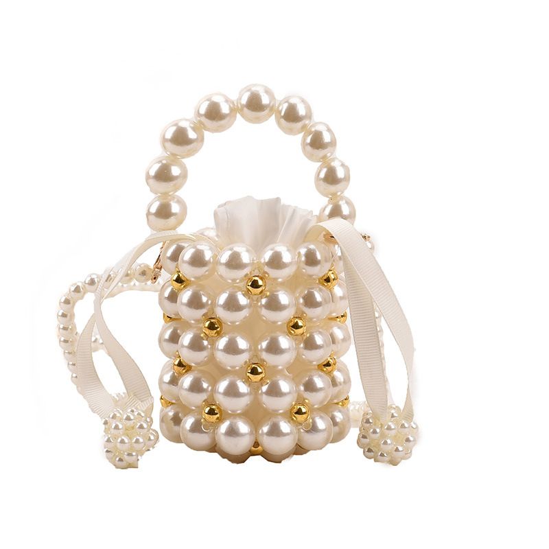 Fashion Gold Pearl Beaded Drawstring Crossbody Bag