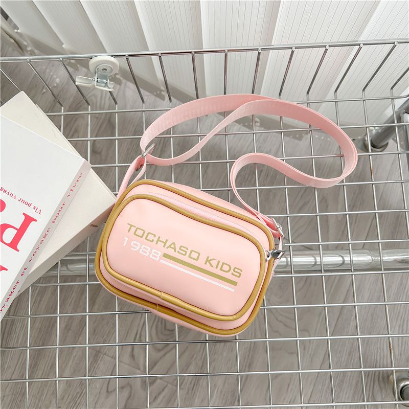 Fashion Pink Pu Letter Large Capacity Children's Crossbody Bag
