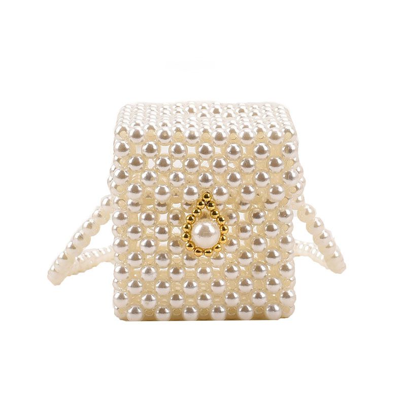 Fashion Cube Gold Buckle Pearl Beaded Children's Cross-body Bag