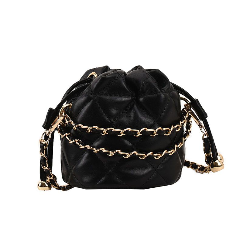 Fashion Black Pu Diamond Drawstring Crossbody Bag