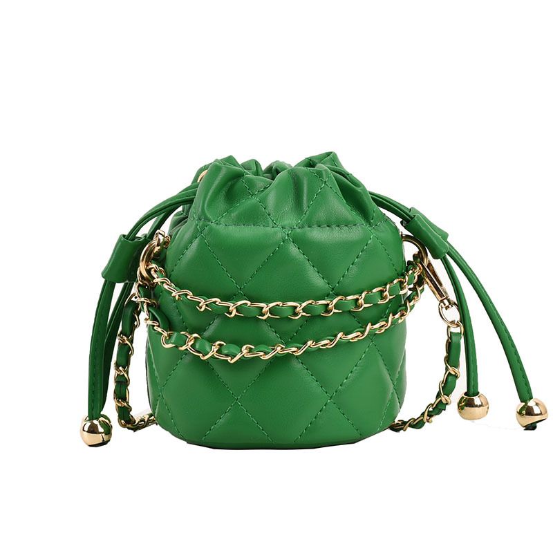Fashion Green Pu Diamond Drawstring Crossbody Bag