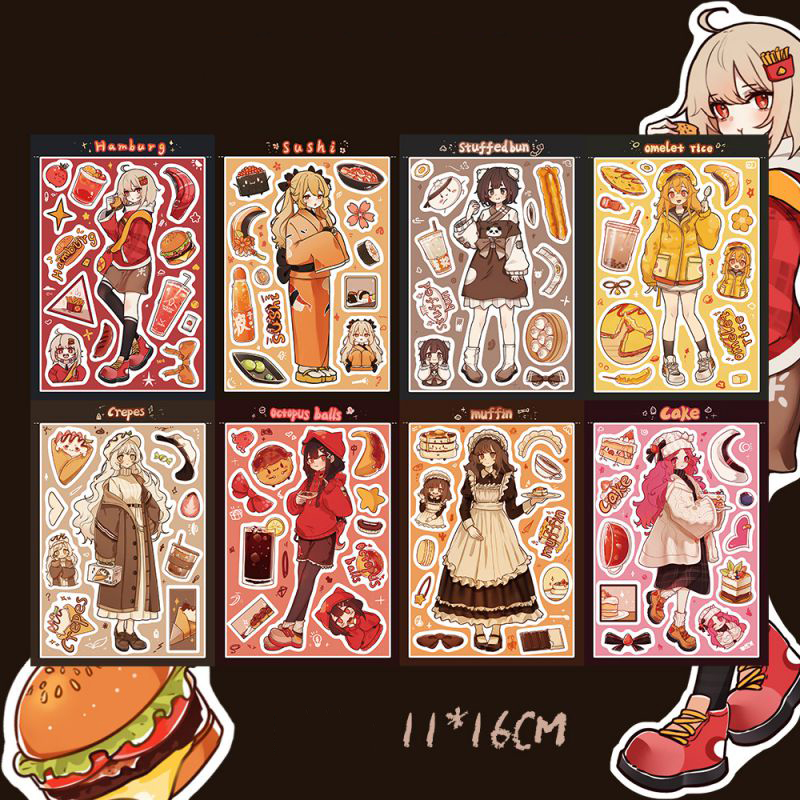 Fashion 8 Original Light-eating Girl Character Collages Opq004 8 Character Geometric Waterproof Stickers