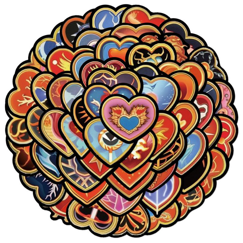 Fashion 60 Retro Love Heart Stickers Pms129 60 Love Geometric Waterproof Stickers