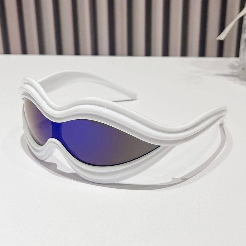 Fashion White Frame Blue Film Pc One-piece Special-shaped Sunglasses