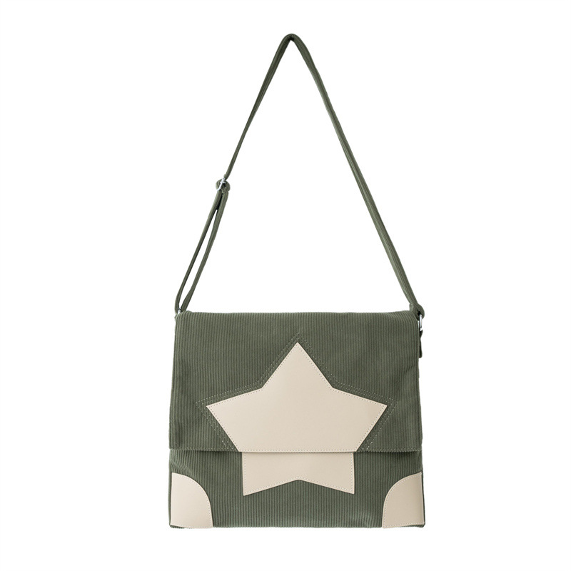 Fashion Green Canvas Star Flap Shoulder Bag
