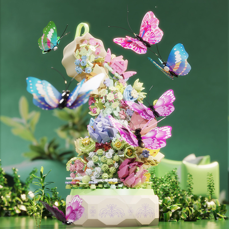 Fashion Butterfly Spotted Flower Face Tea Language Plastic Geometric Butterfly Building Blocks Toy