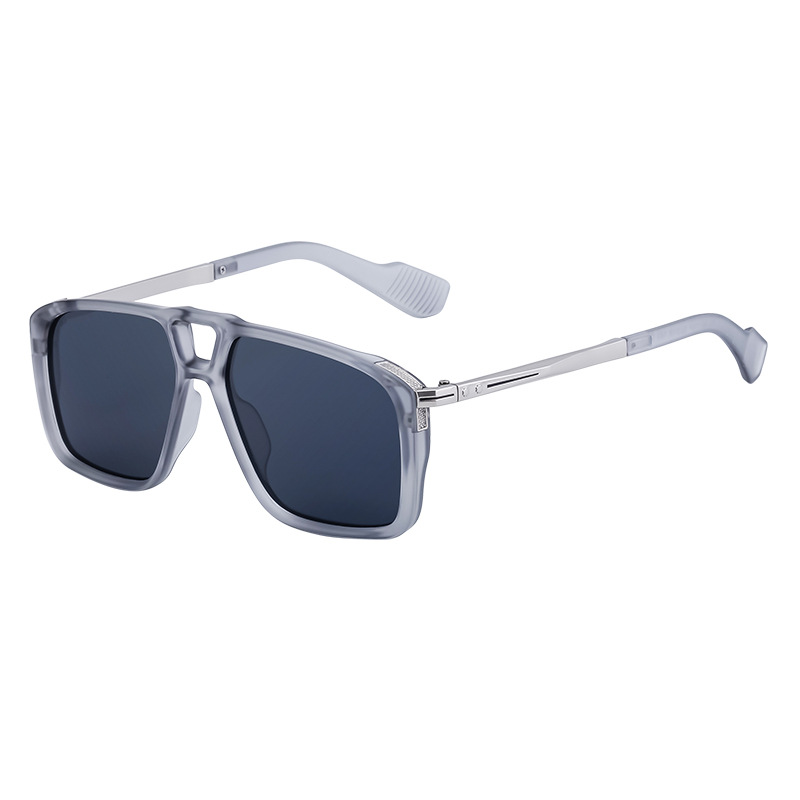 Fashion Polarized Sand Translucent Gray Silver Full Gray Pc Double Bridge Large Frame Sunglasses