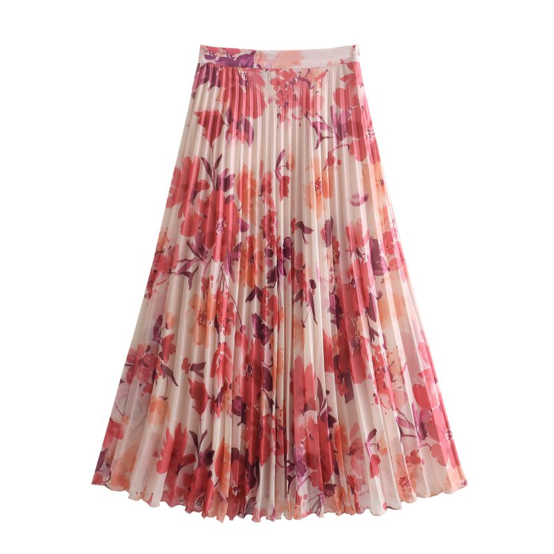 Fashion Skirt Polyester Printed Pleated Skirt