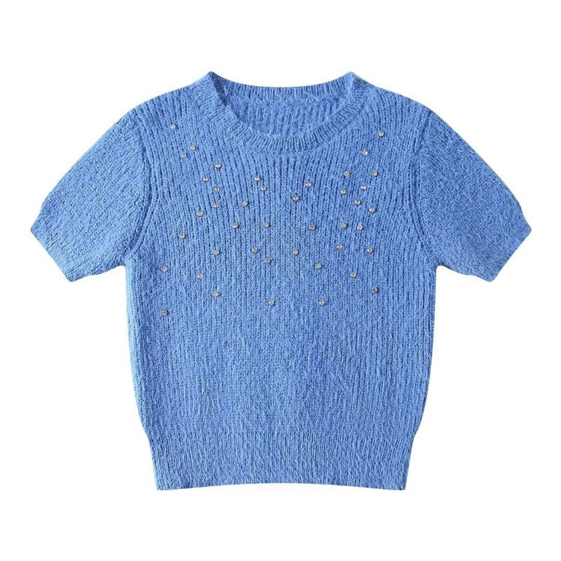 Fashion Blue Jeweled Knitted Sweater