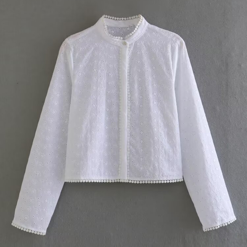Fashion White Cotton Embroidered Button-down Shirt