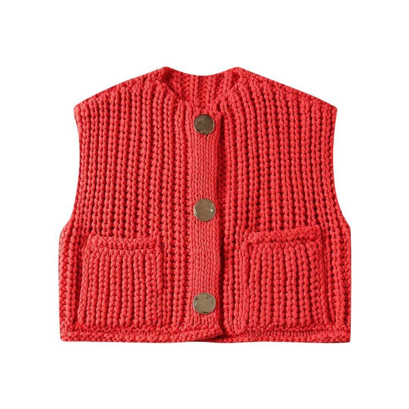 Fashion Red Thick Knitted Buttoned Vest