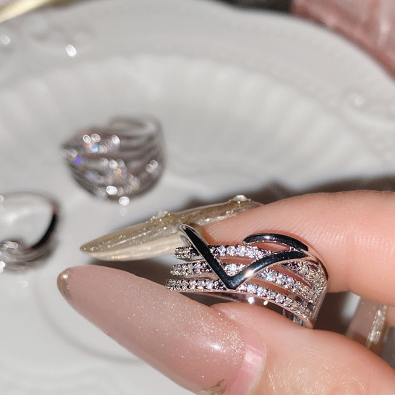 Fashion 3# Copper And Diamond Geometric Multi-layered Ring