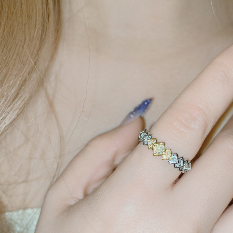 Fashion Golden Diamond Copper Diamond Geometric Ring