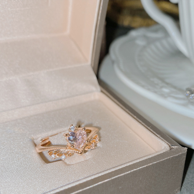 Fashion Pink Ring Copper Diamond Geometric Ring