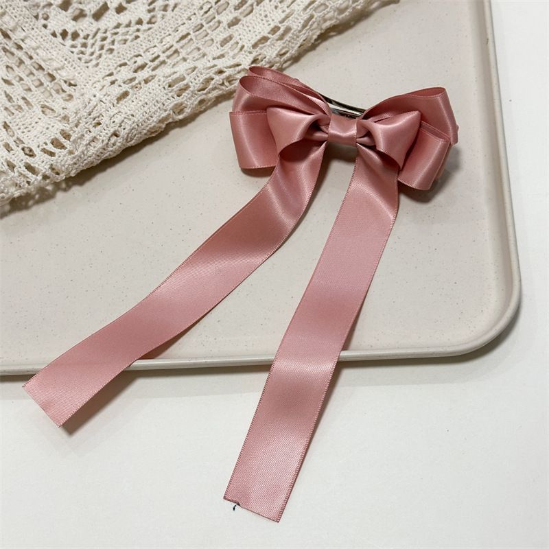 Fashion Three-layer Steel Clip Dark Pink Fabric Bow Hairpin