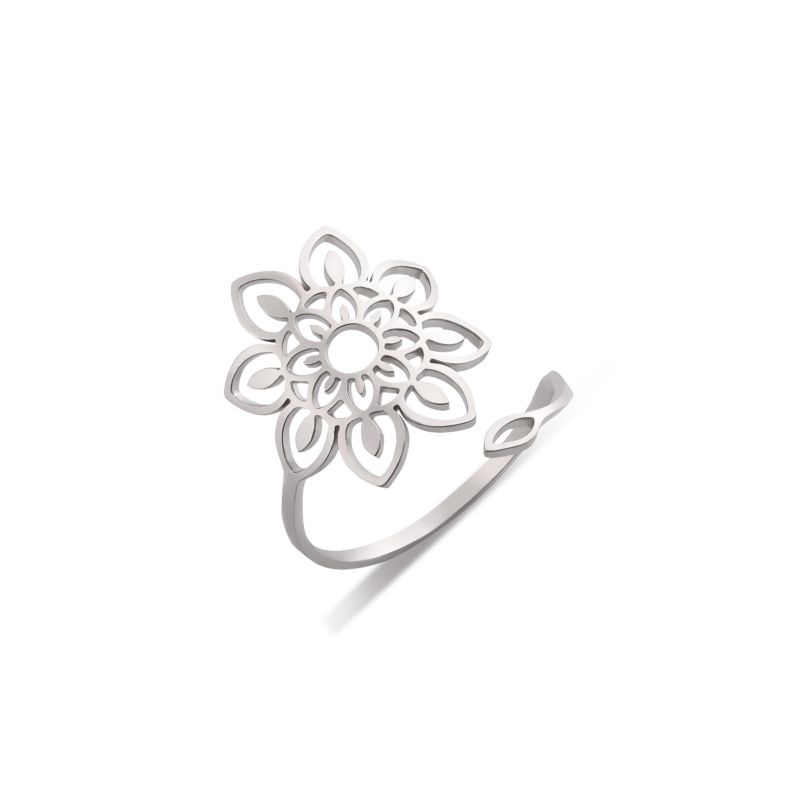 Fashion Steel Color Stainless Steel Hollow Sunflower Ring