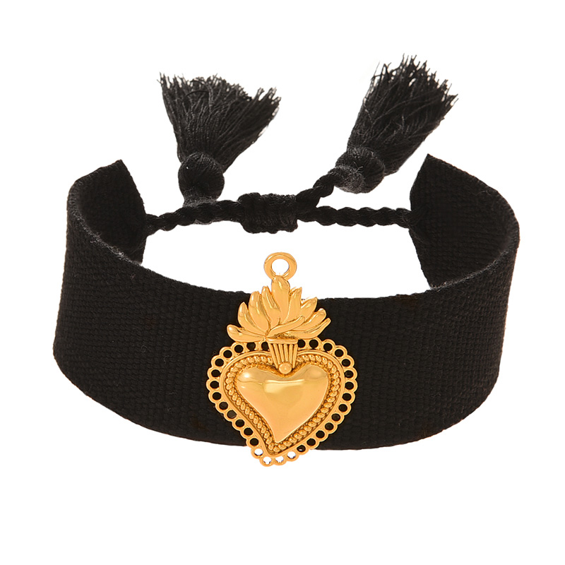 Fashion Black Irregular Copper Heart Braided Tassel Bracelet