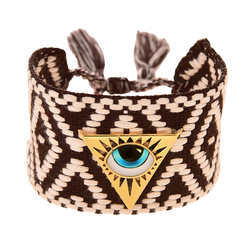 Fashion Coffee Color Copper Set Zircon Triangular Eyes Braided Diamond Tassel Bracelet