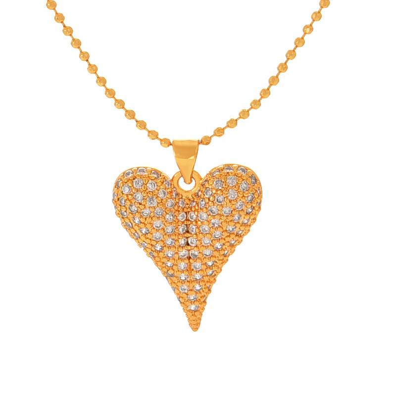 Fashion Golden 1 Copper Inlaid Zircon Love Pendant Bead Necklace