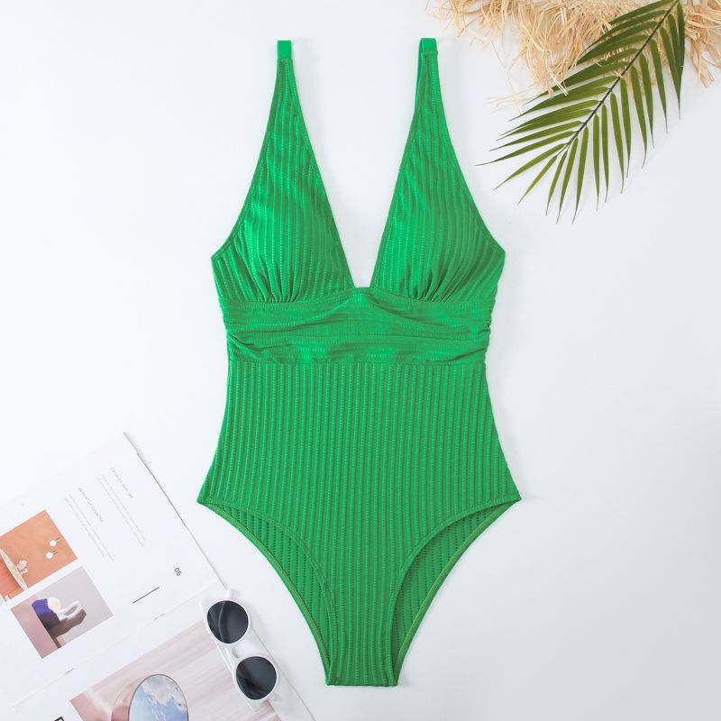 Fashion Green Nylon Vertical Pattern One-piece Swimsuit