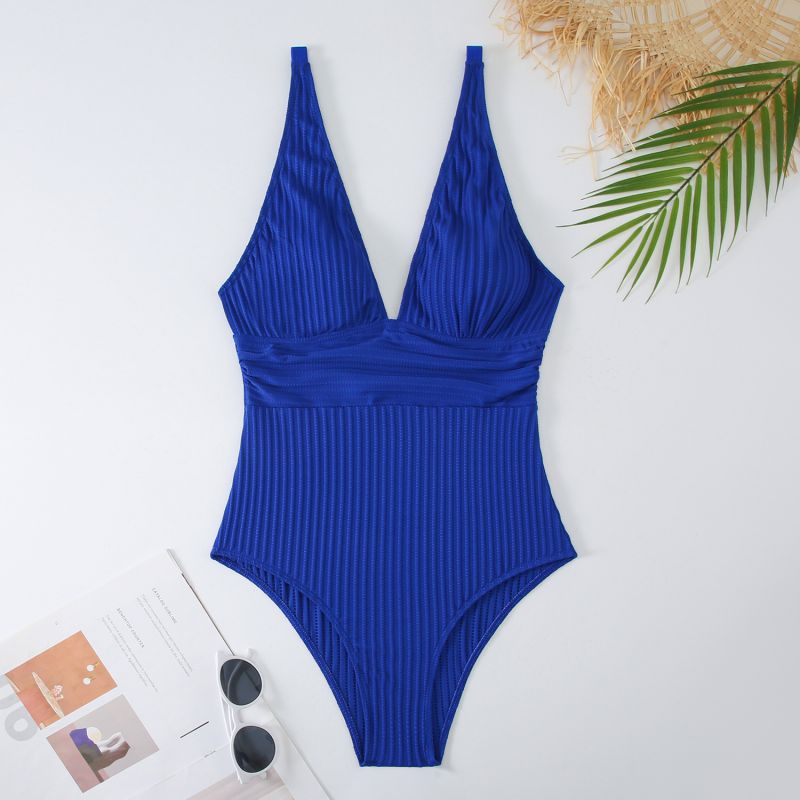 Fashion Blue Nylon Vertical Pattern One-piece Swimsuit