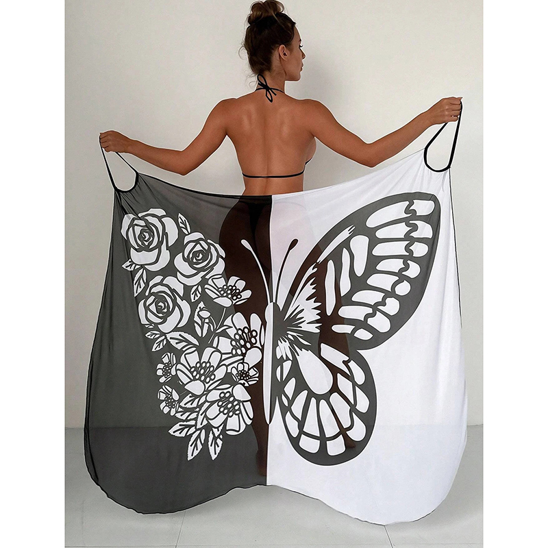 Fashion Black And White Polyester Printed Cape Overskirt