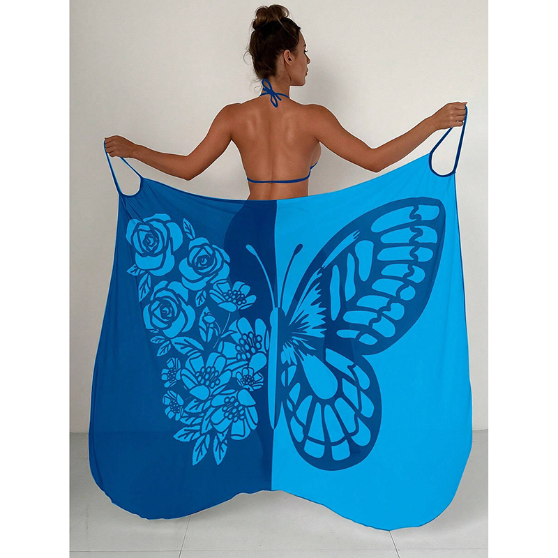 Fashion Blue Polyester Printed Cape Overskirt