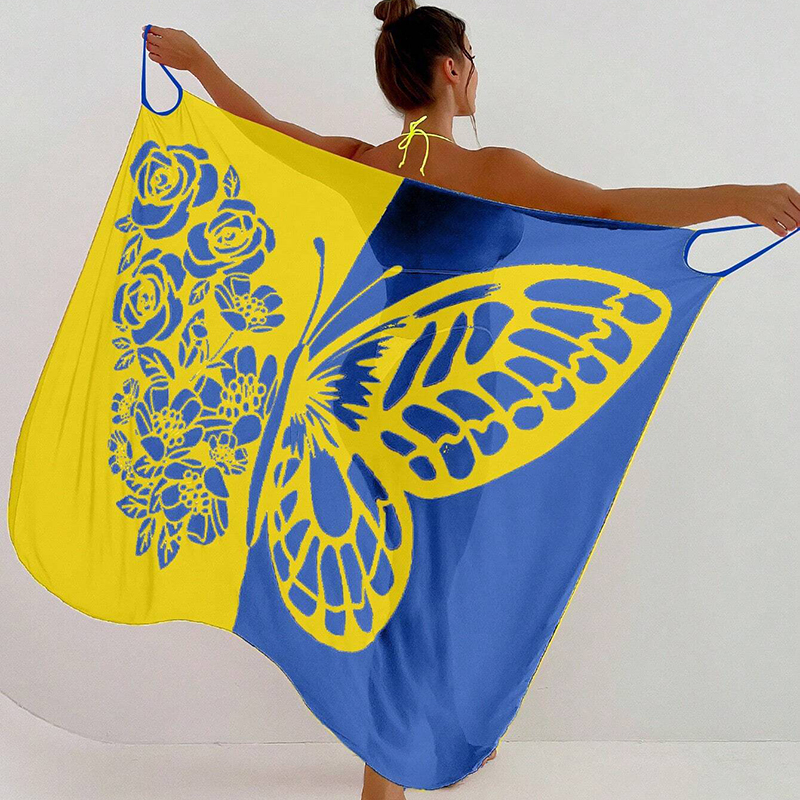 Fashion Yellow Blue Polyester Printed Cape Overskirt