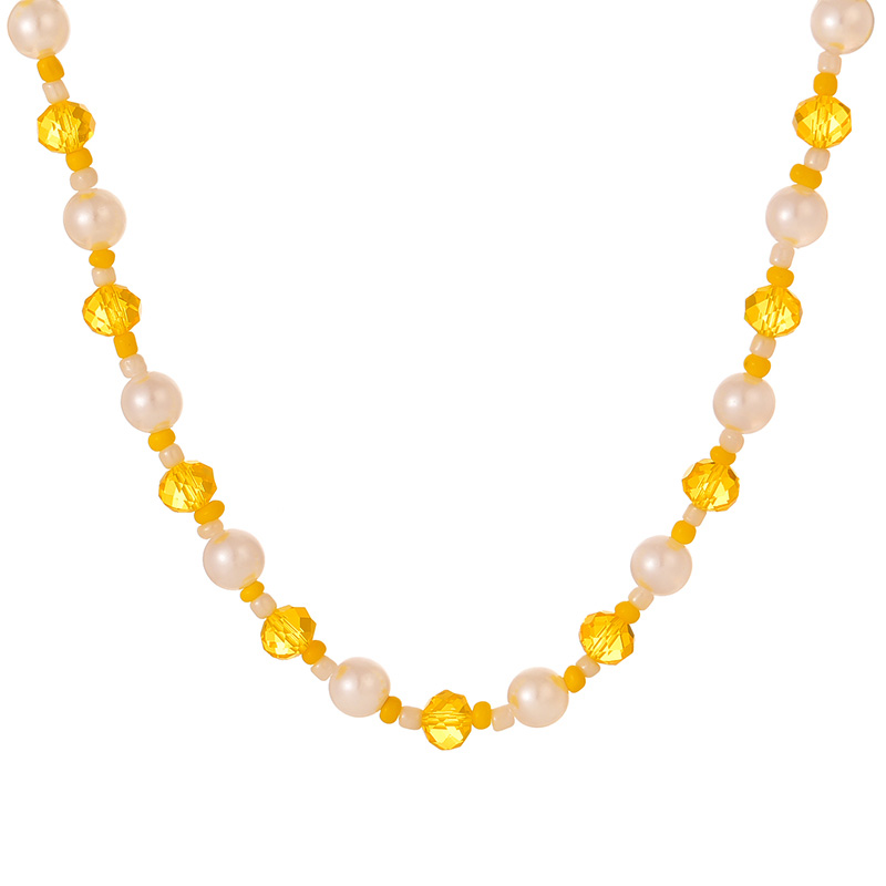 Fashion Yellow Crystal Pearl Beaded Necklace
