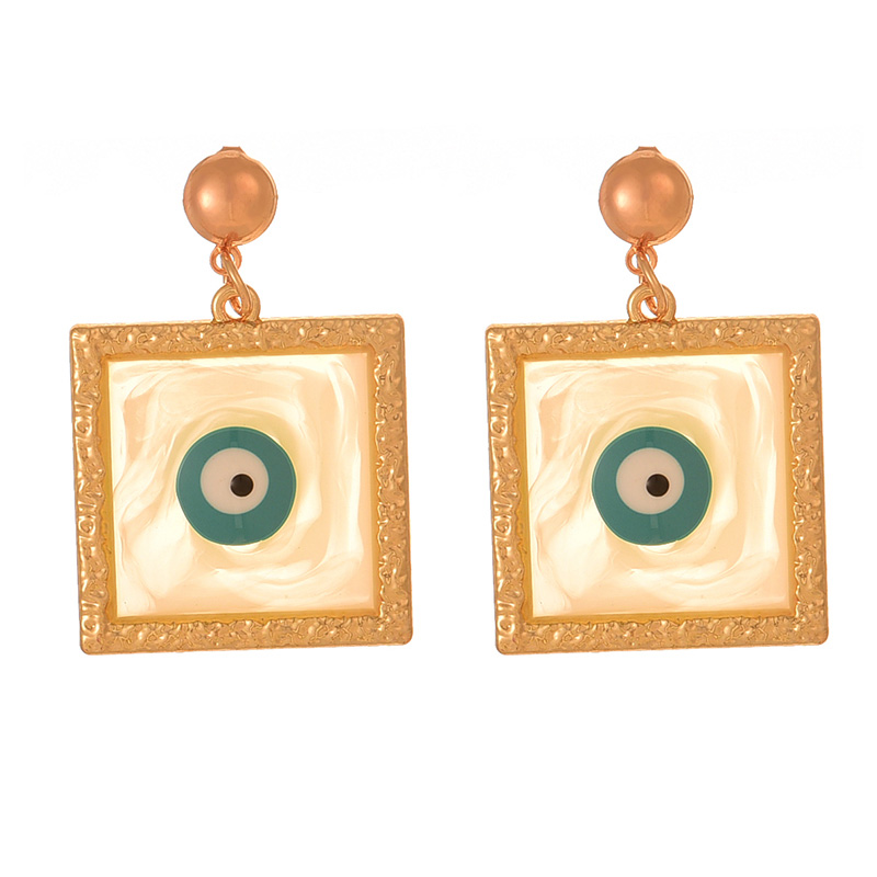 Fashion White Alloy Oil Dripping Square Eye Earrings