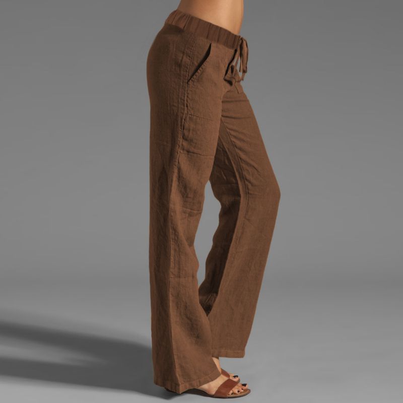 Fashion Dark Brown Cotton And Linen Wide-leg Trousers