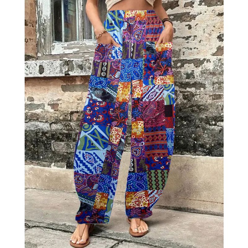 Fashion Color Polyester Printed Wide-leg Trousers