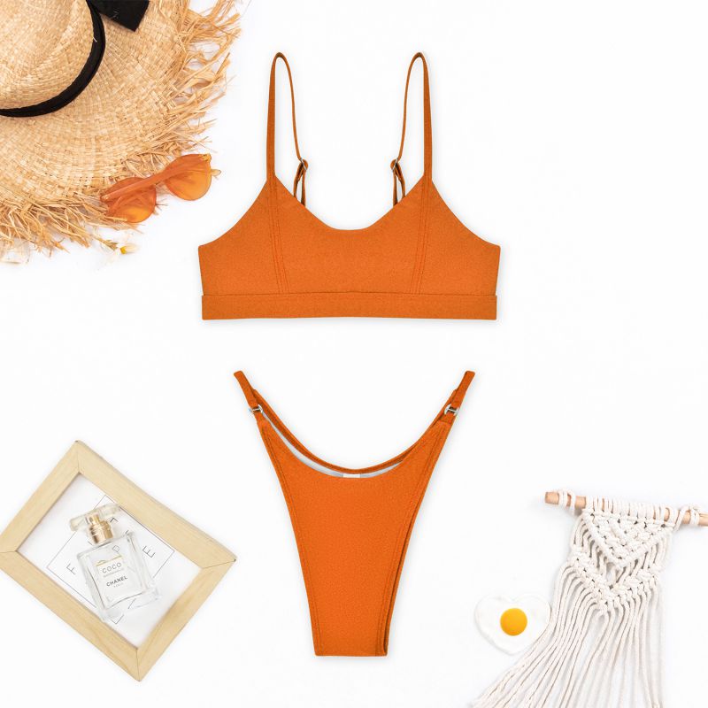 Fashion Orange Nylon U-neck Split Swimsuit