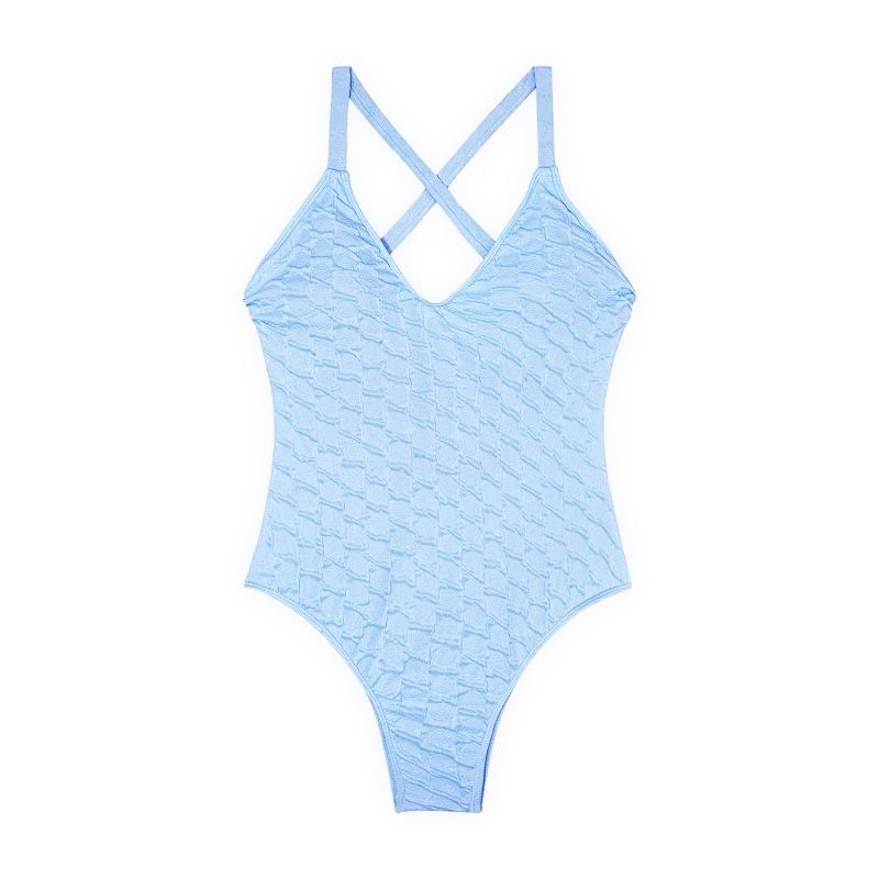 Fashion Sky Blue Nylon Jacquard One-piece Swimsuit