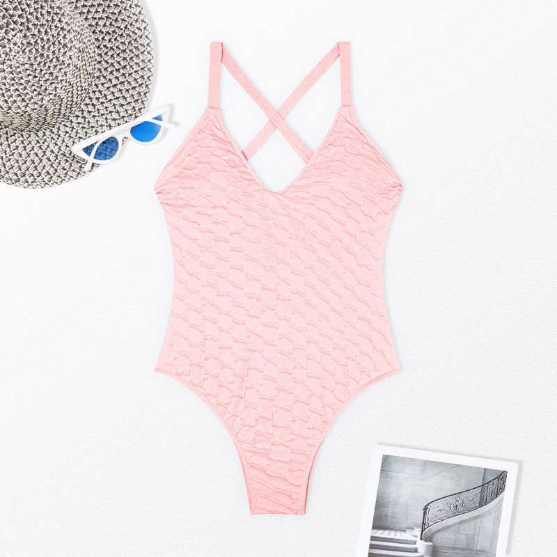 Fashion Pink Nylon Jacquard One-piece Swimsuit