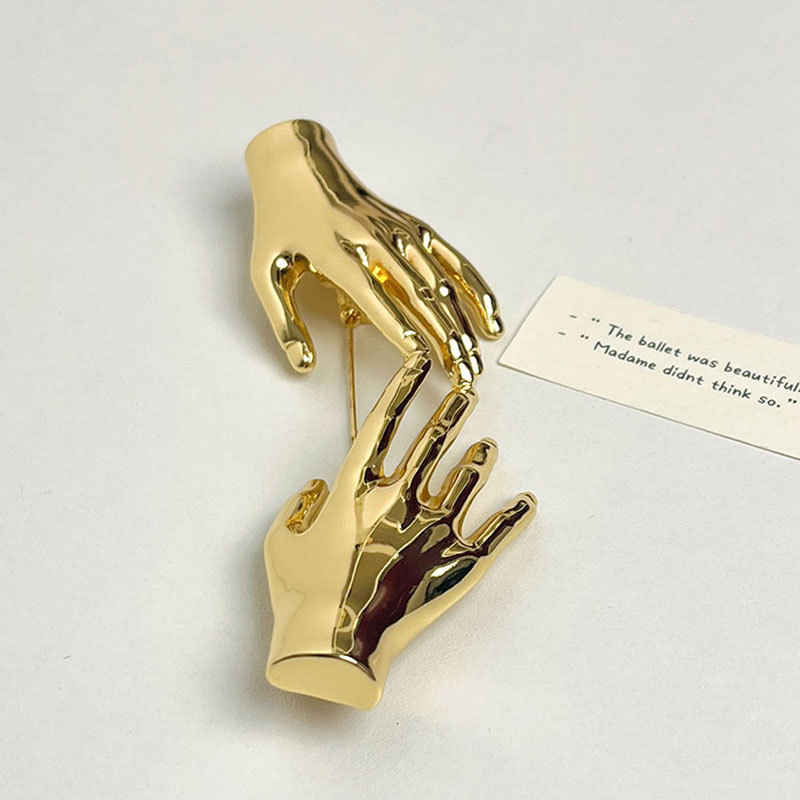 Fashion Gold Metal Double Hand Brooch