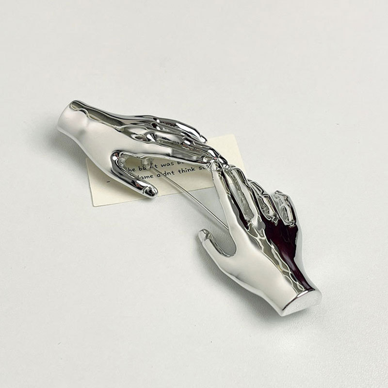 Fashion Silver Metal Double Hand Brooch